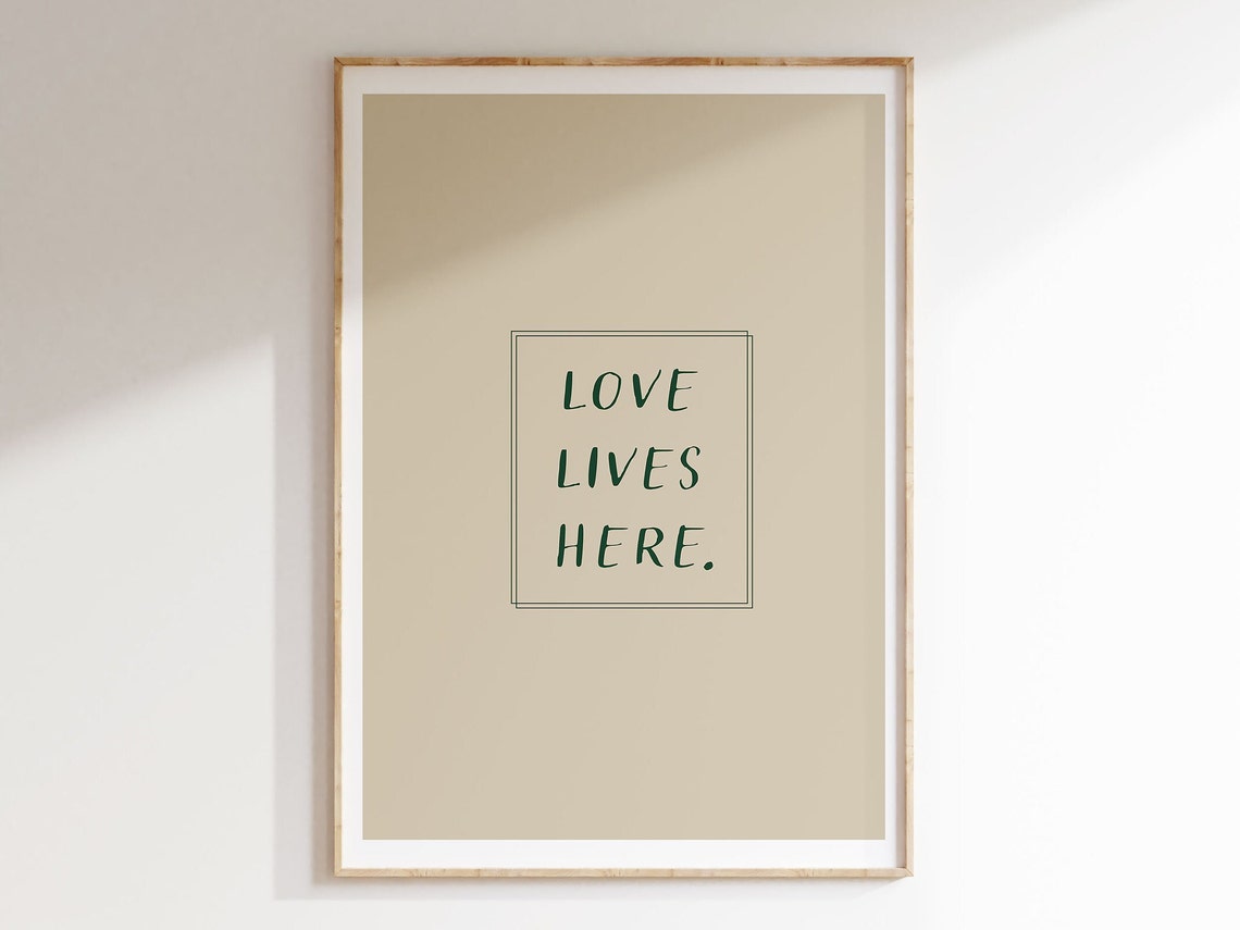 Love Lives Here Minimalist Beige Home Quote Decor Poster Gift