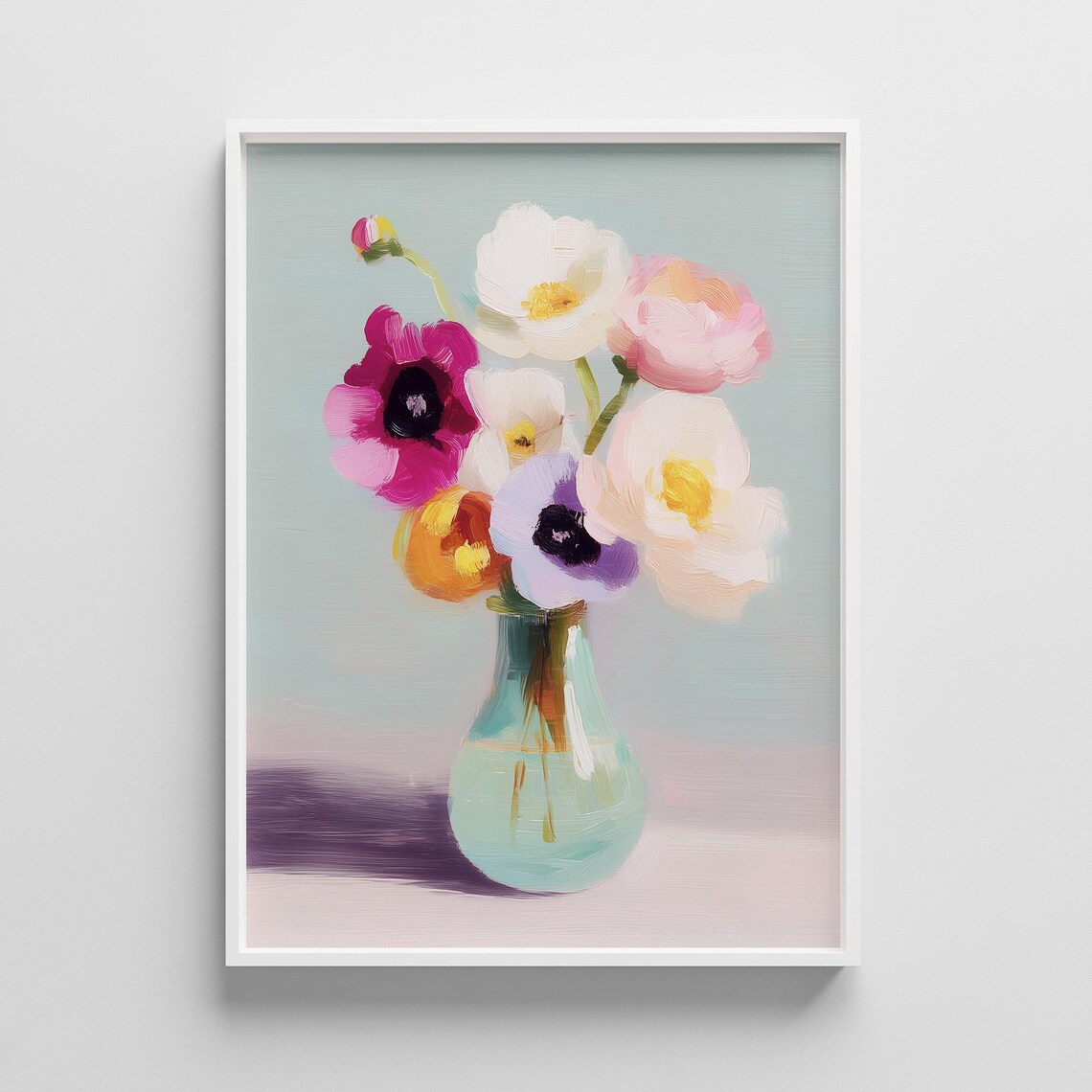 Colorful Anemone Bouquet Glass Vase Still Life Floral Poster