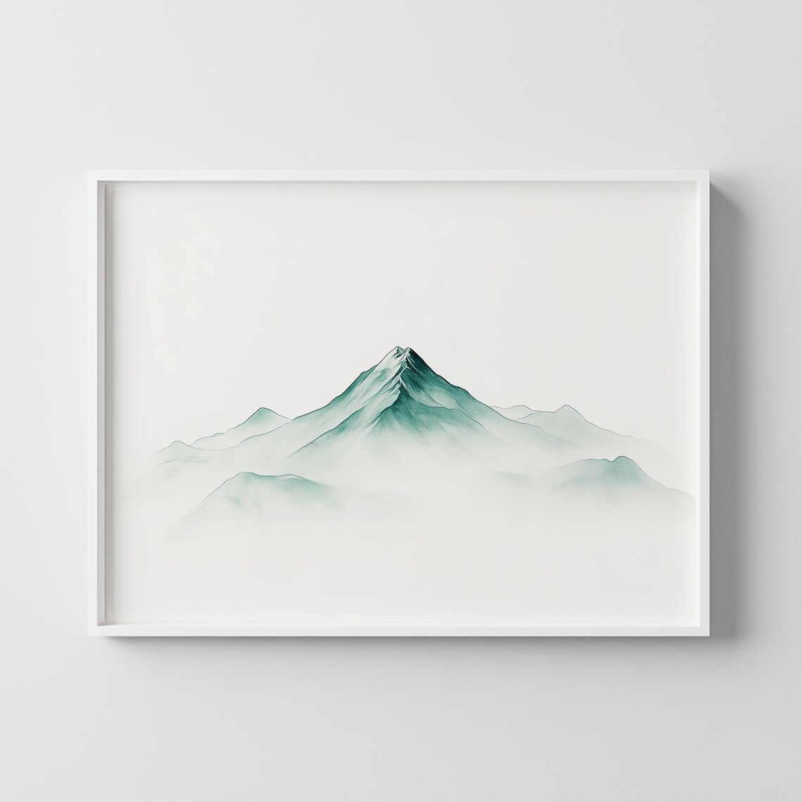 Foggy Green Ink Mountain Peak Minimalist Zen Art Wall Poster