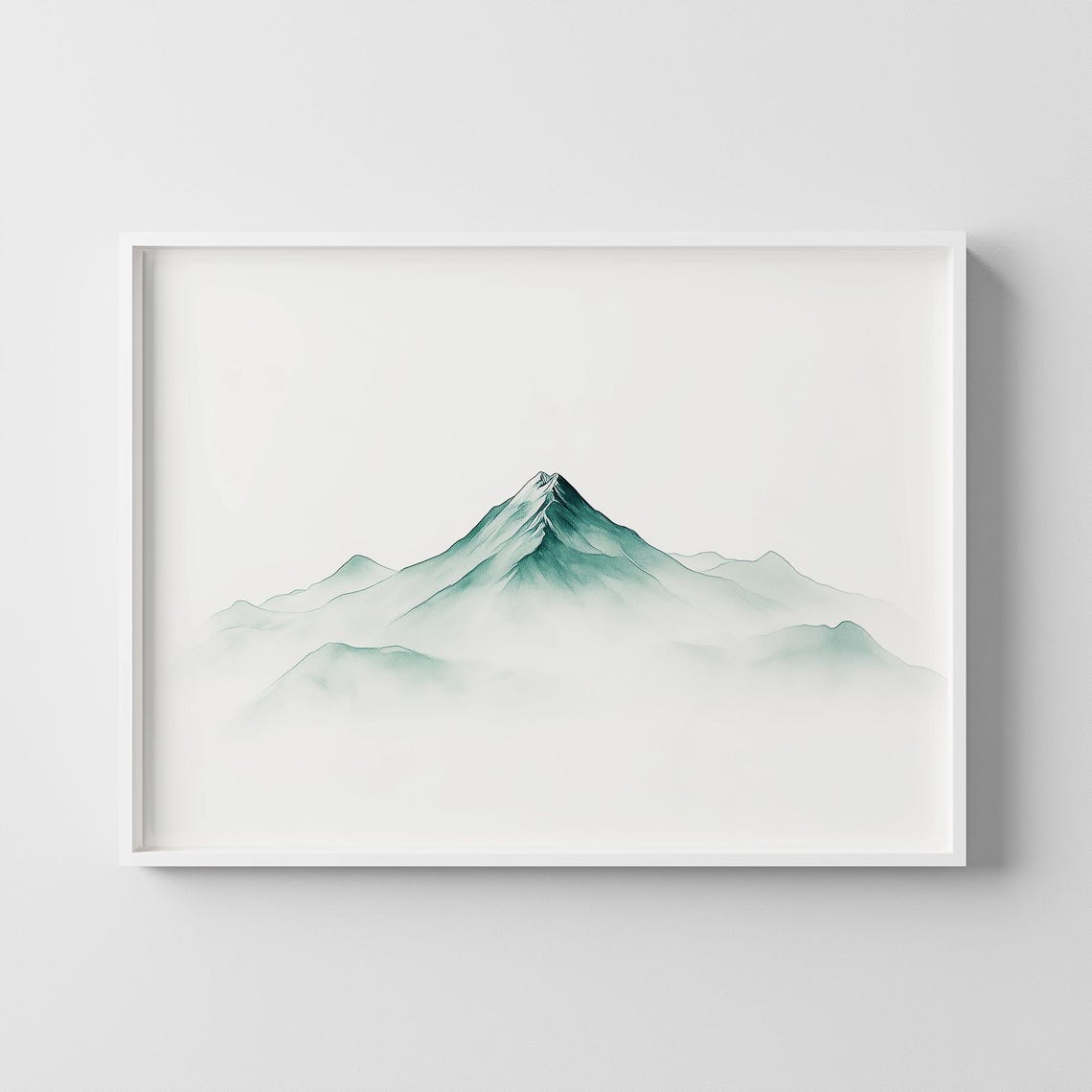 Minimalist Mountain Landscape Print Foggy Green Peaks Zen Art
