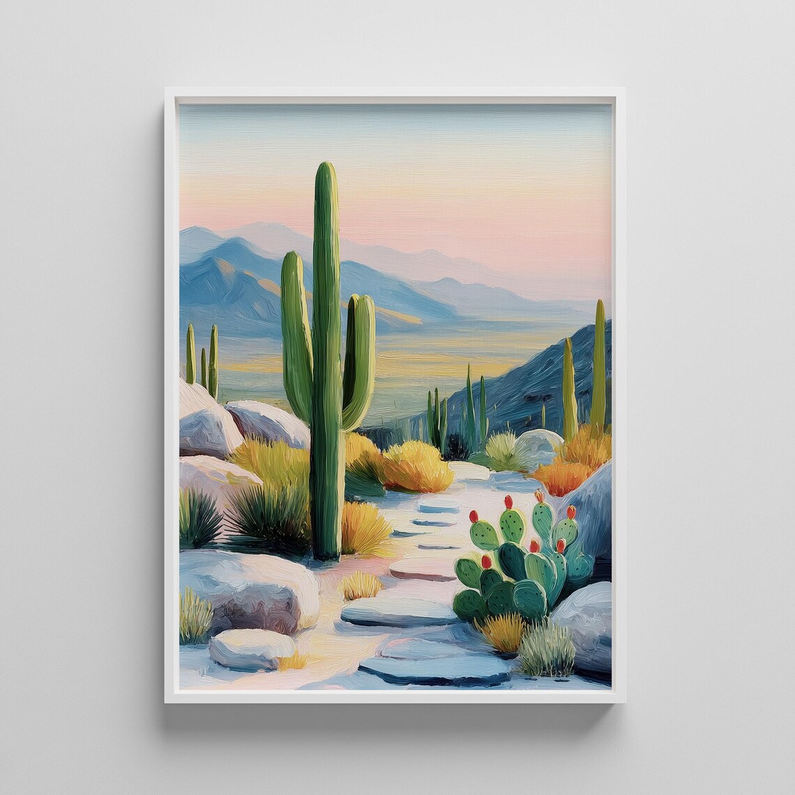 Saguaro Cactus Desert Landscape at Sunset Southwestern Art Poster
