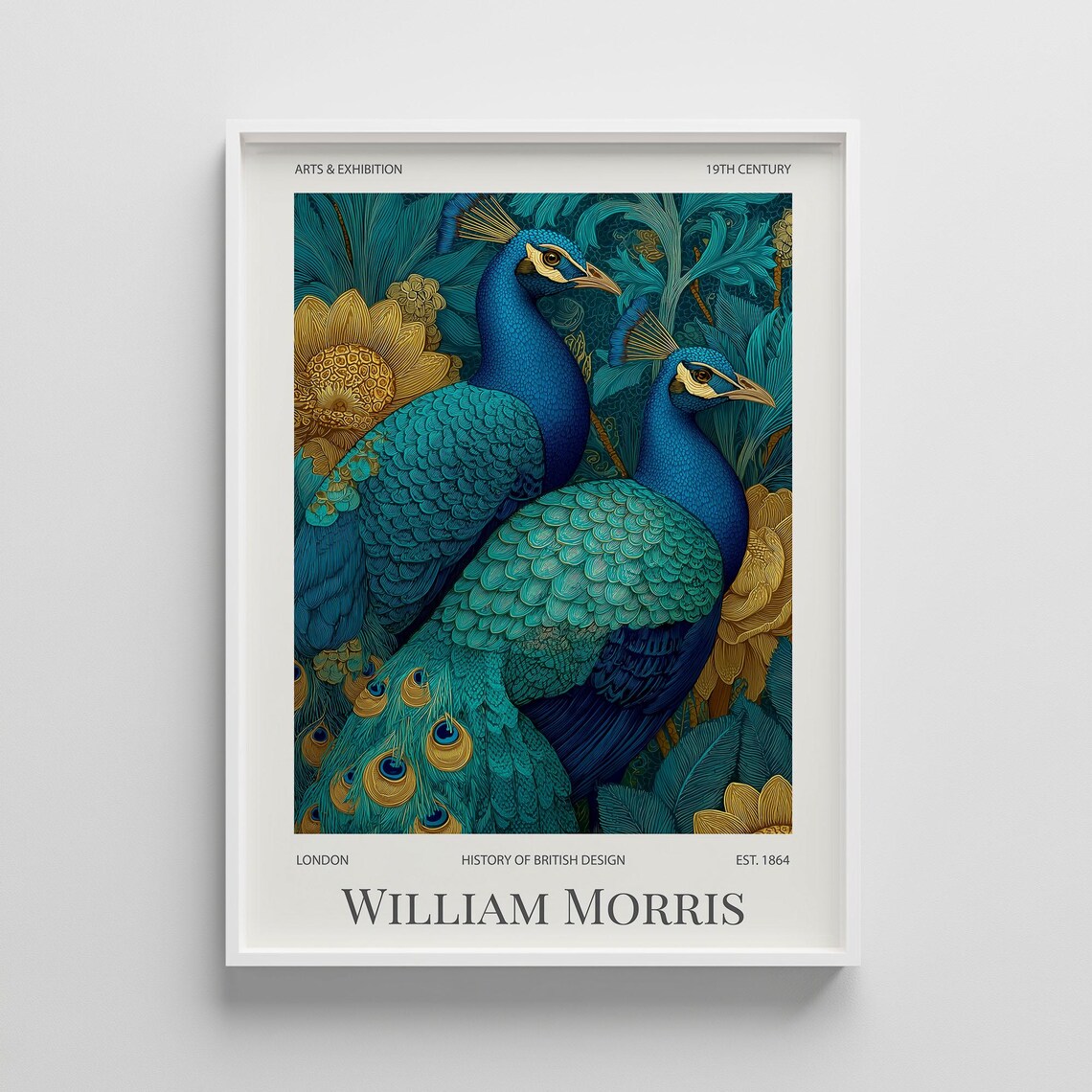 William Morris Twin Peacocks Floral Vintage Art Exhibition Poster