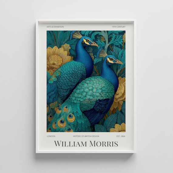 William Morris Peacock Print Vintage Floral Exhibition Poster