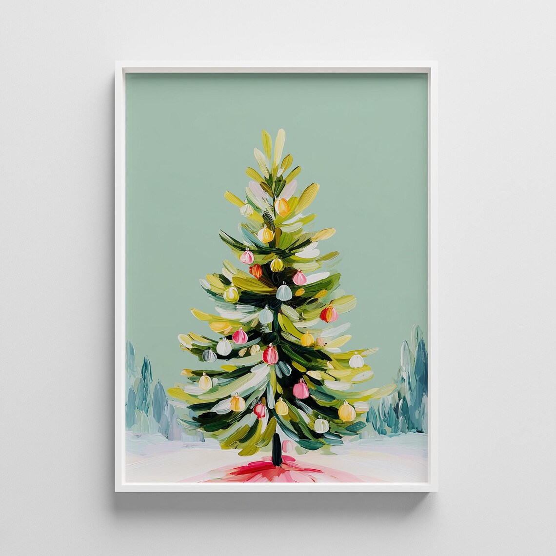 Minimalist Christmas Tree Art Print, Pastel Holiday