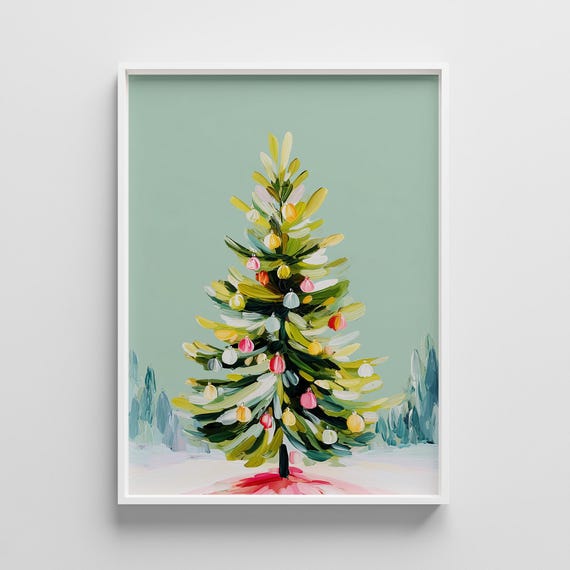 Minimalist Christmas Tree Art Print, Pastel Holiday