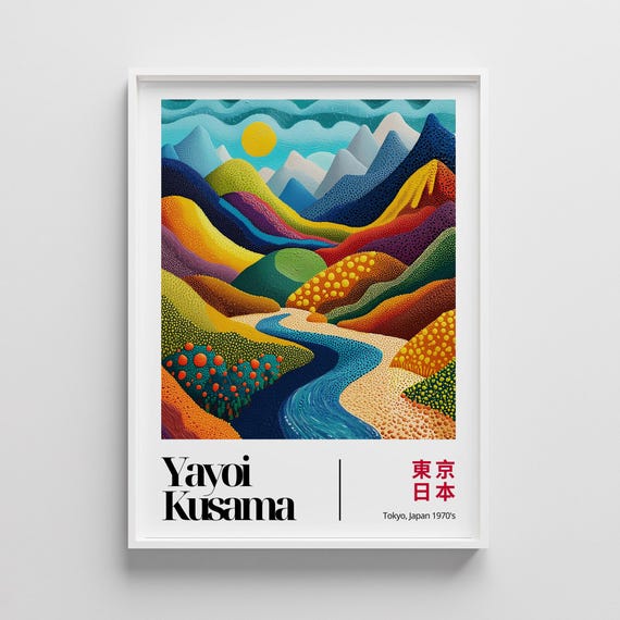Yayoi Kusama Inspired Japanese Landscape Art Print Colorful Abstract Nature Scene