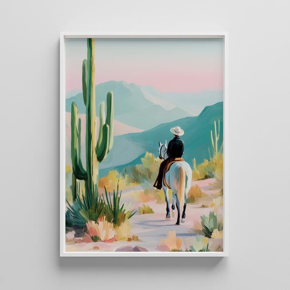 Cowboy Desert Print Pastel Western Wall Art