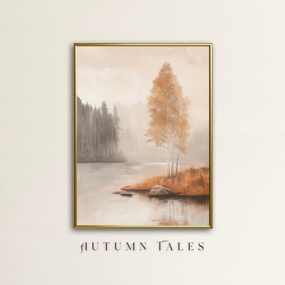 Moody Fall Wall Art Print Colorado Misty Forest Landscape Lake View And Tree Autumn Farmhouse Decor Vintage Oil Painting Print