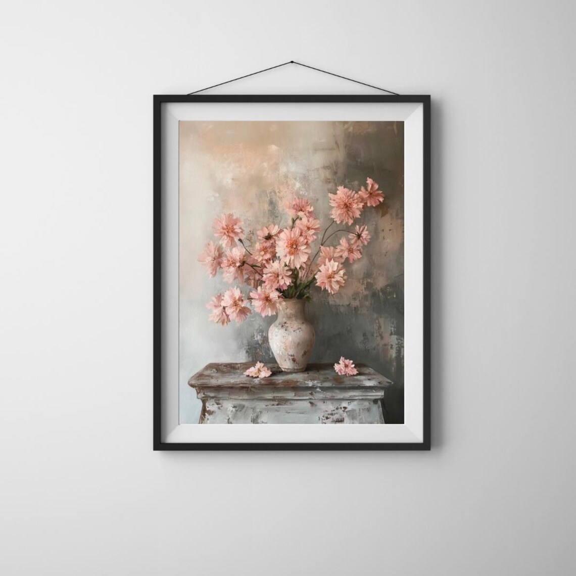 Pink Chrysanthemum Bouquet Antique Vase Still Life Art Poster - Image 4