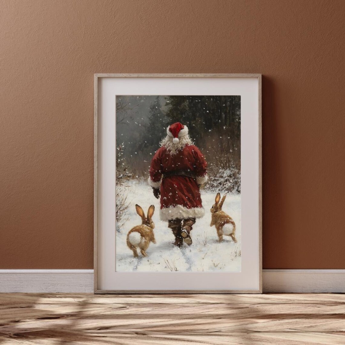 Santa Claus and Bunnies Holiday Art Print - Image 6