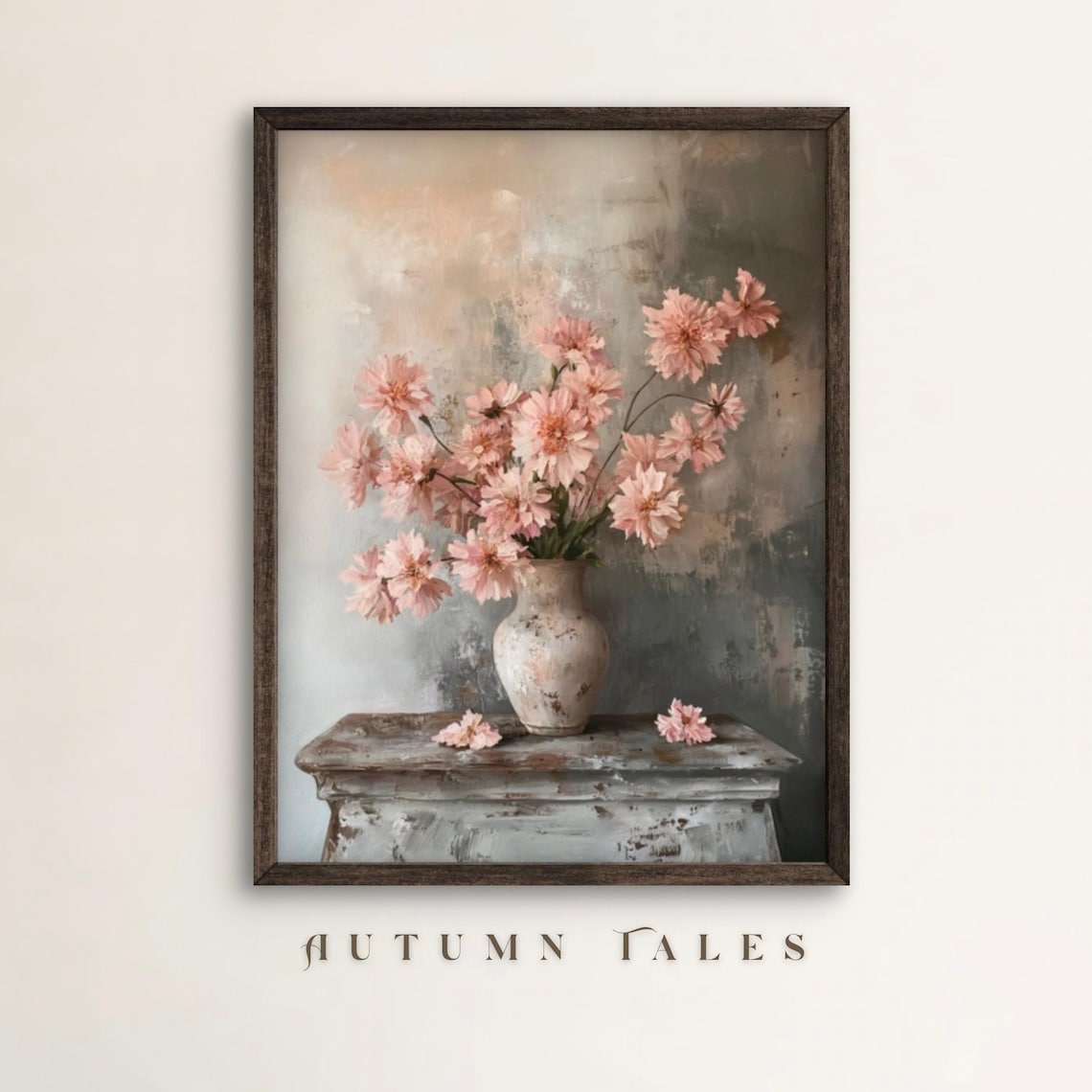 Pink Chrysanthemum Bouquet Antique Vase Still Life Art Poster