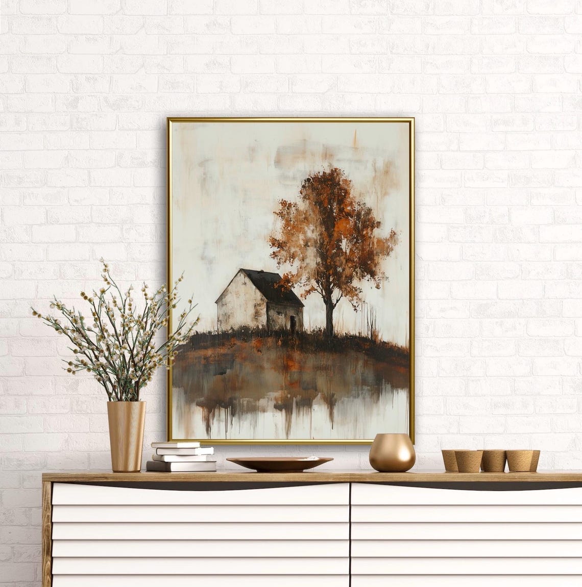Autumn Tales Rustic Barn Still Water Reflection Fall Art Poster - Image 2