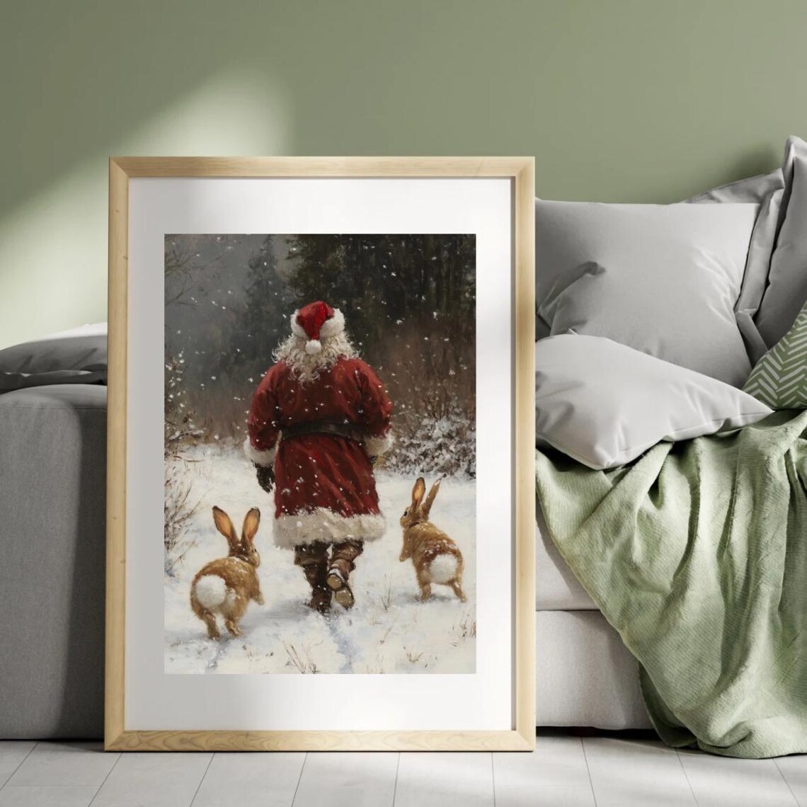 Santa Claus and Bunnies Holiday Art Print - Image 4
