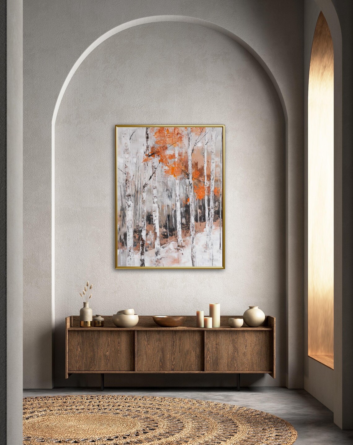 Autumn Tales Birch Forest Autumn Trunks Burnt Orange Foliage Art Poster - Image 2