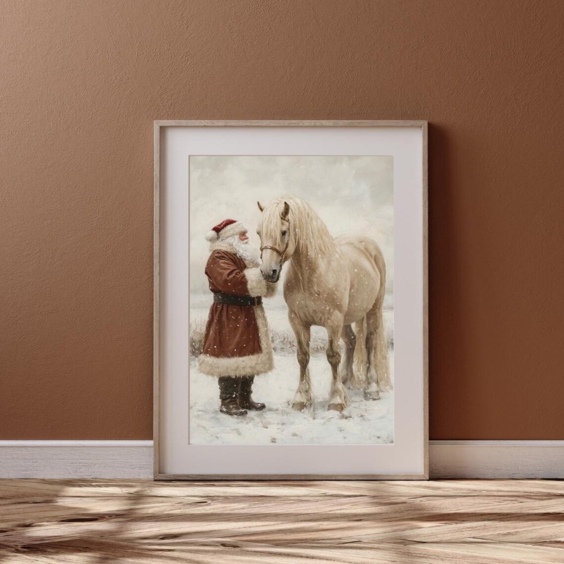 Vintage Santa Beige Clydesdale Horse Christmas Art Print - Image 6