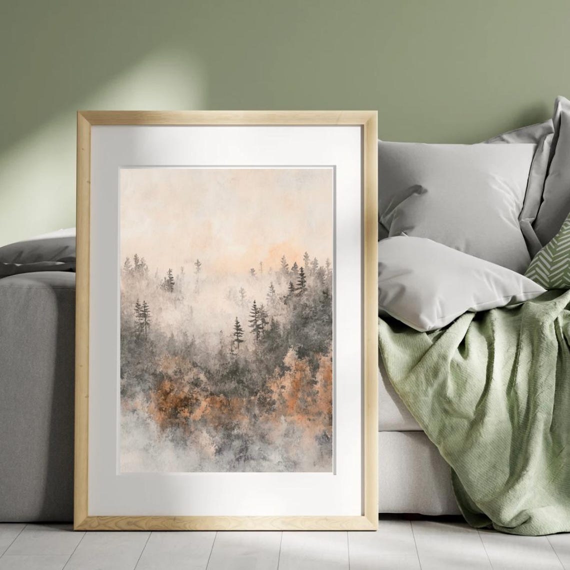 Autumn Tales Misty Pine Forest Fog Vintage Rustic Minimalist Art Print - Image 4