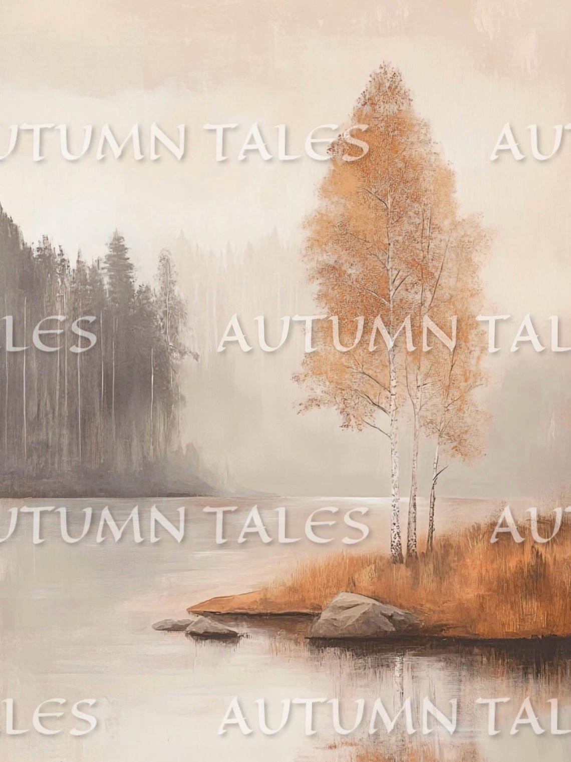 Misty Fall Forest Golden Birch Trees Lake Autumn Landscape Poster - Image 2