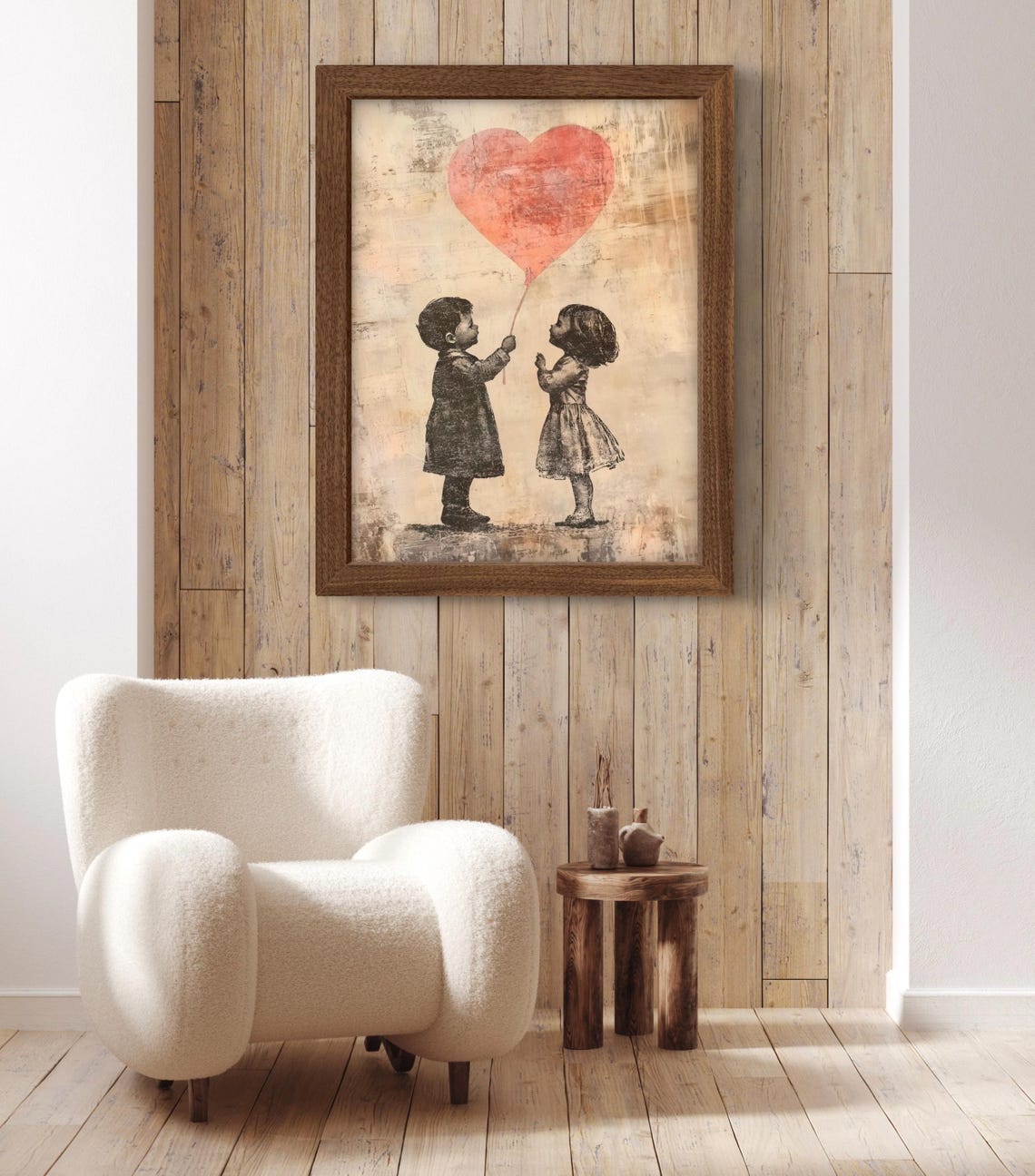 Two Children Giant Heart Balloon Rustic Valentines Day Poster - Image 2