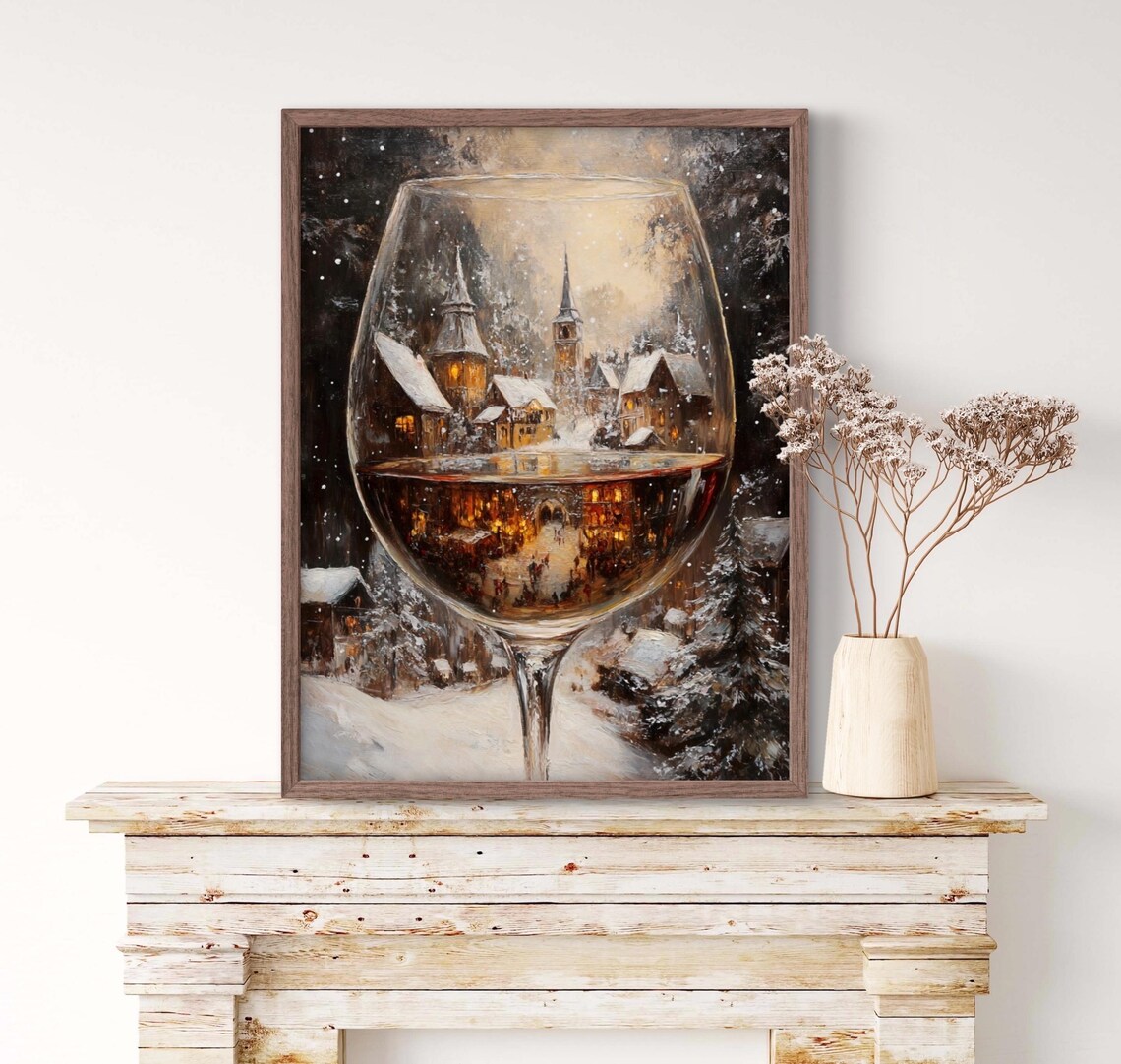 Vintage Christmas Wine Glass Reflection Art Print - Image 2