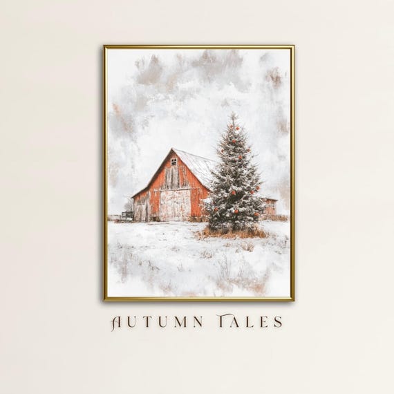 Vintage Barn in Winter Rustic Cottagecore Art Print