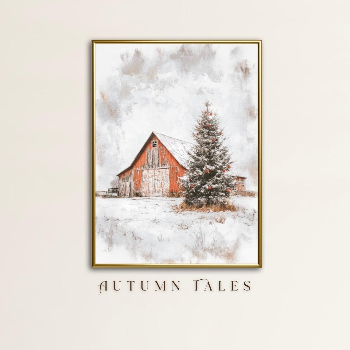 Vintage Barn in Winter Rustic Cottagecore Art Print
