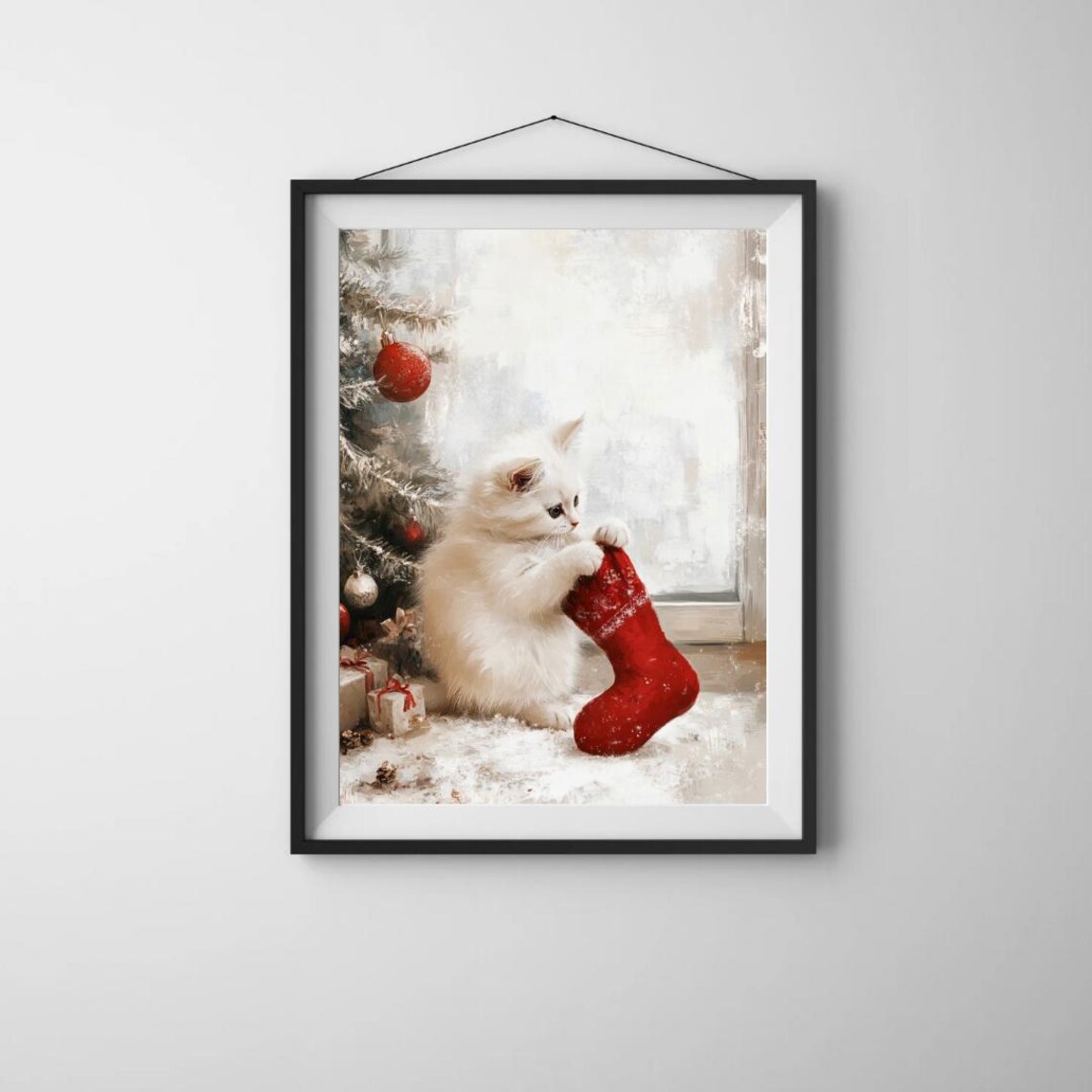 Christmas Kitten With Stocking, Festive Home Decor - Image 2