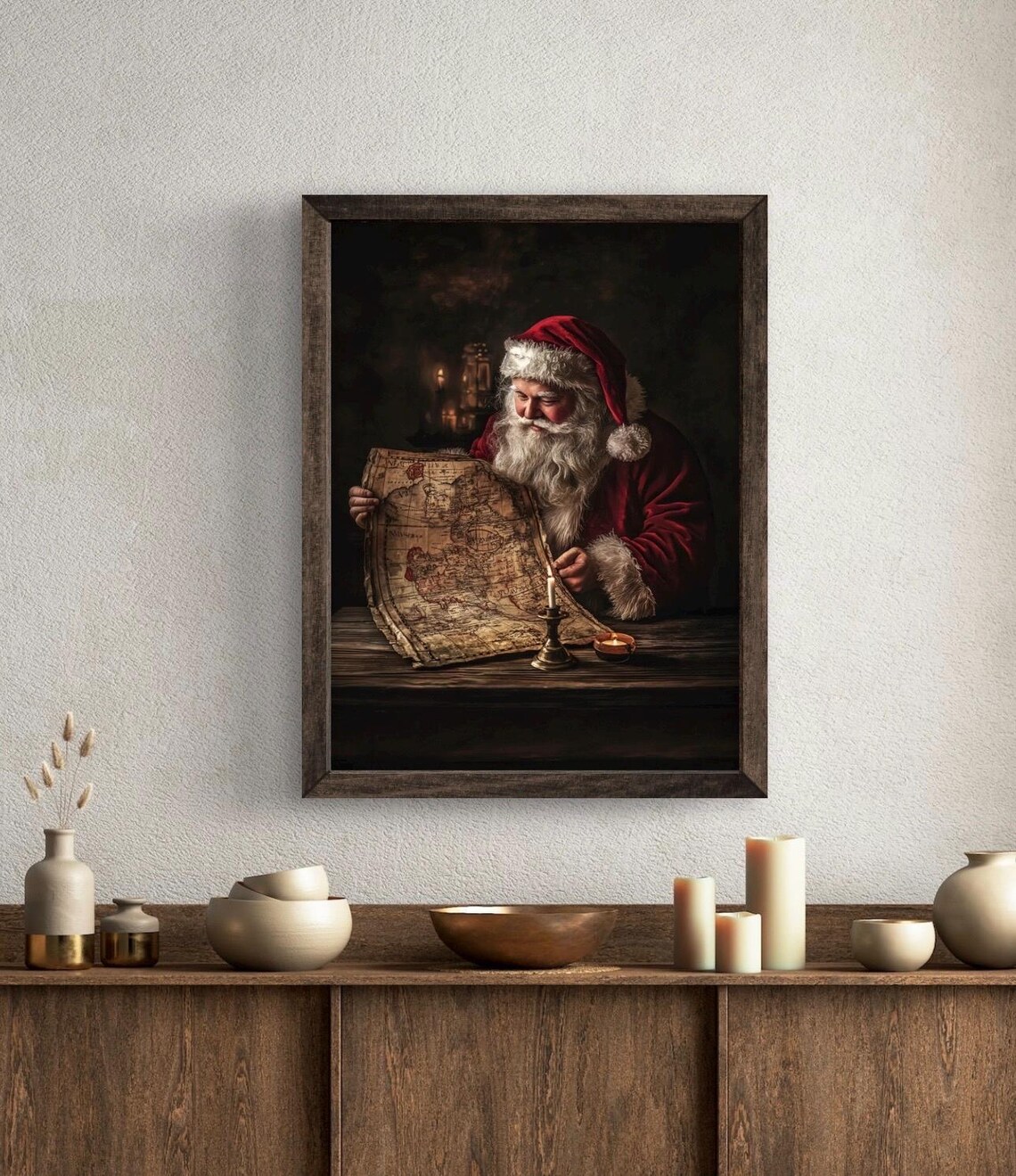 Santa Reading North Pole Map, Vintage Rustic Christmas - Image 4