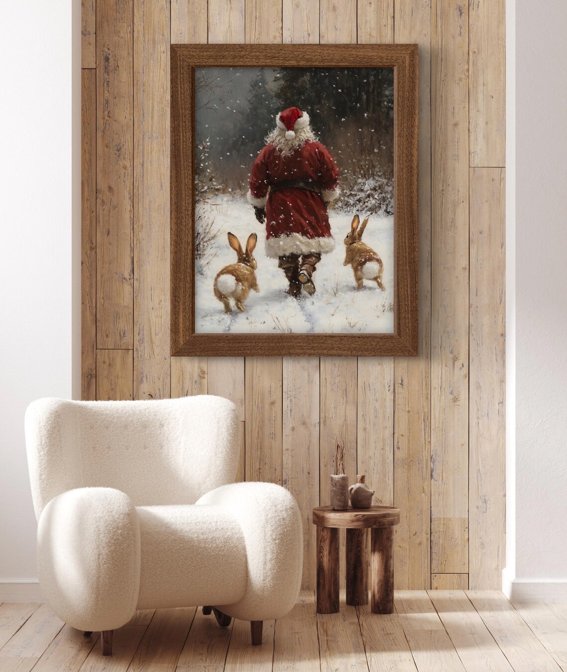 Santa Claus and Bunnies Holiday Art Print - Image 3