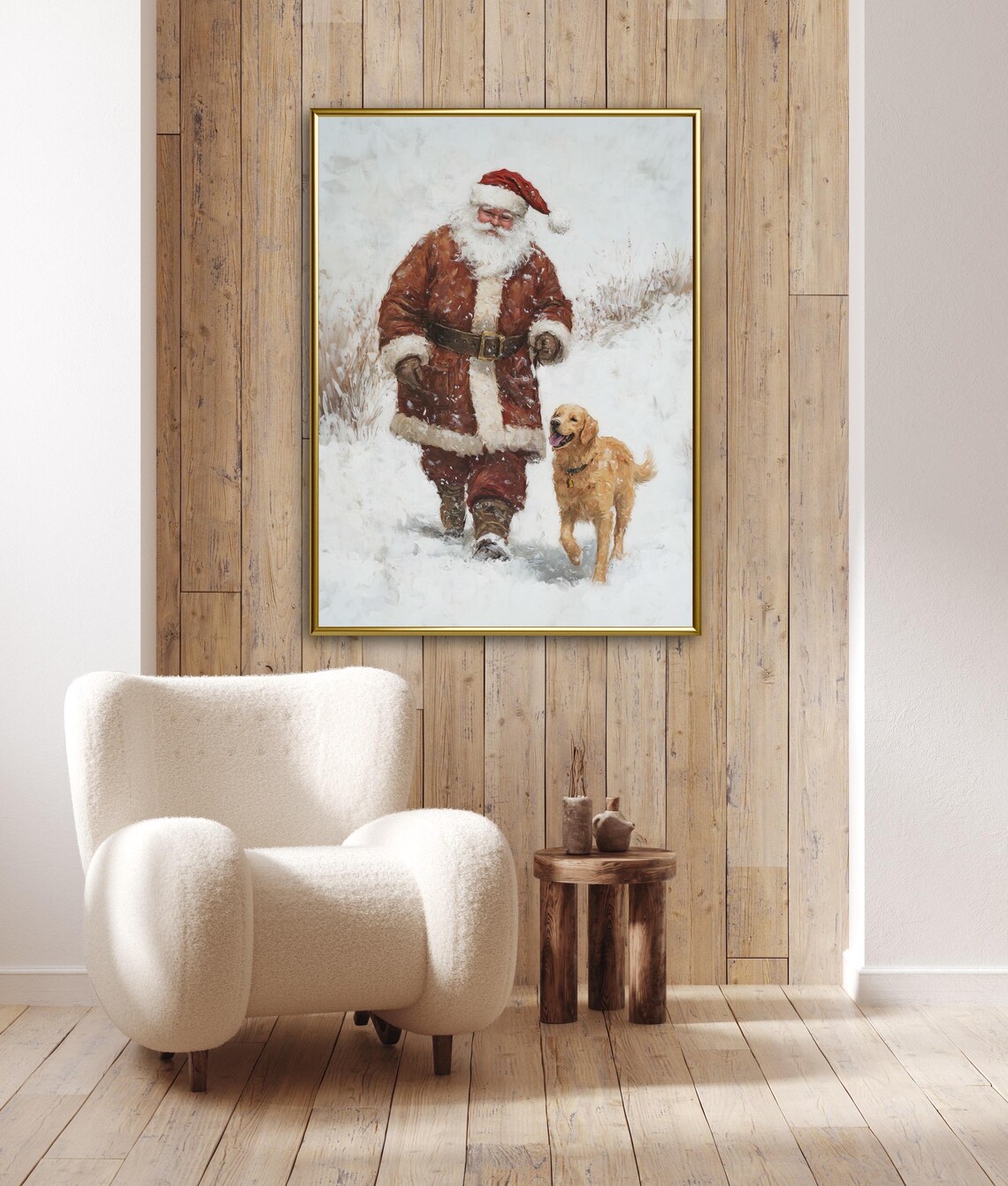 Santa And Golden Retriever Christmas Art Print - Image 2