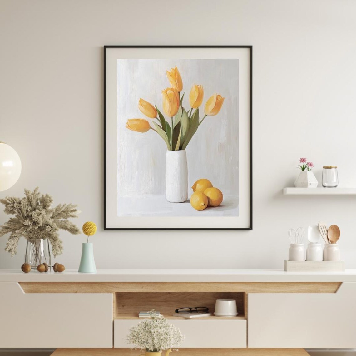Yellow Tulips White Vase Lemons Oil Painting Autumn Tales Poster - Image 3