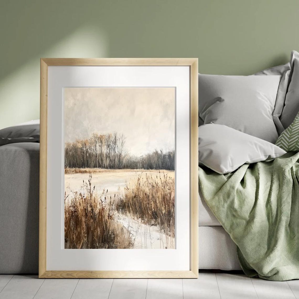 Calm Neutral Autumn Wheat Field With Reeds Minimalist Art Print - Image 3