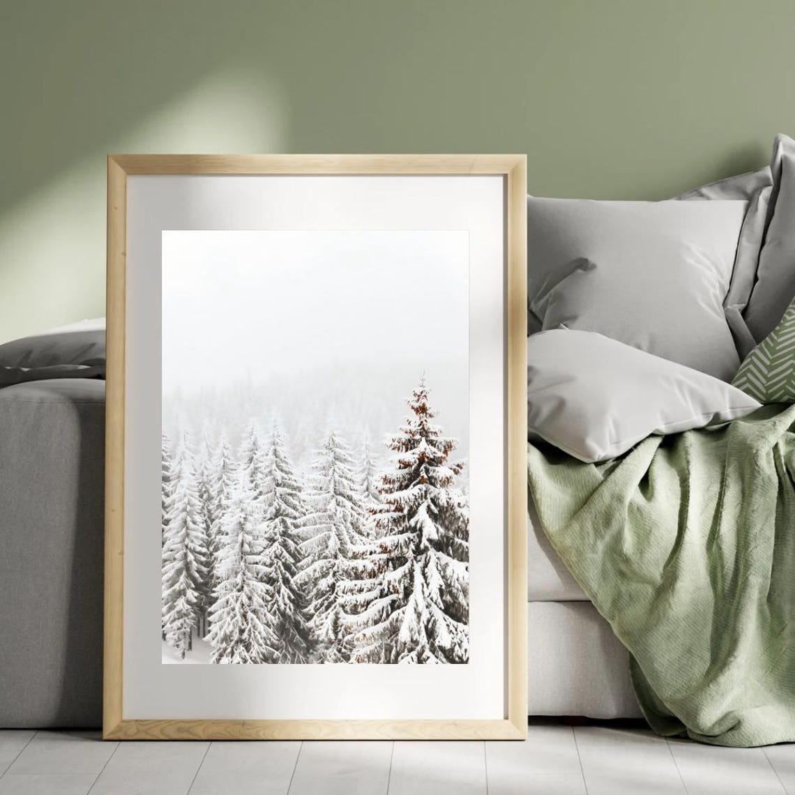 Snow Covered Pine Forest Winter Minimalist Christmas Wall Art - Image 2