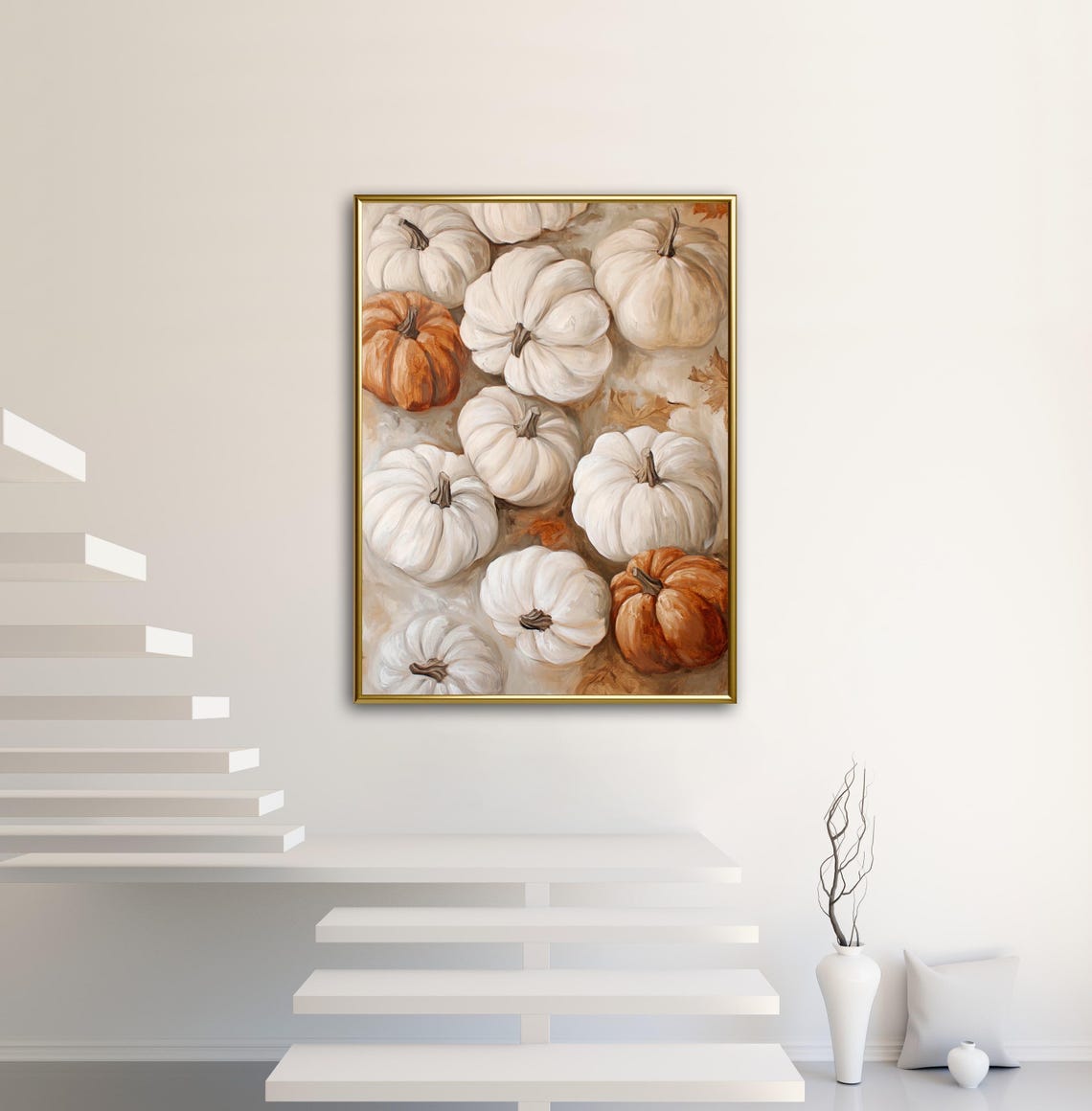 Autumn Tales Painted White Pumpkin Cluster Fall Harvest Poster - Image 2