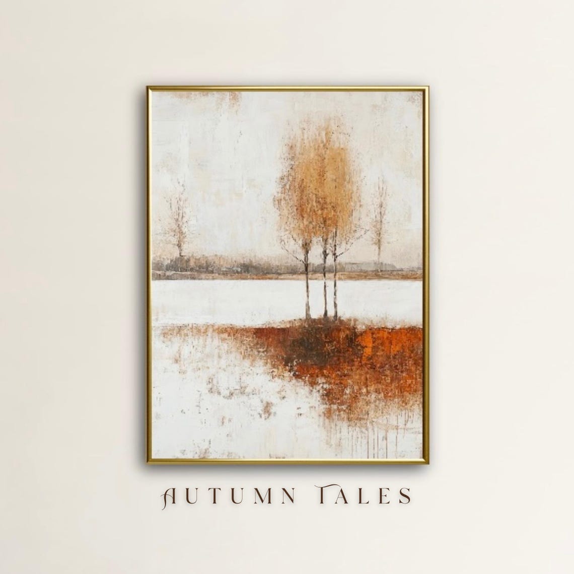 Abstract Snowy Field With Golden Trees Autumn Winter Art Print