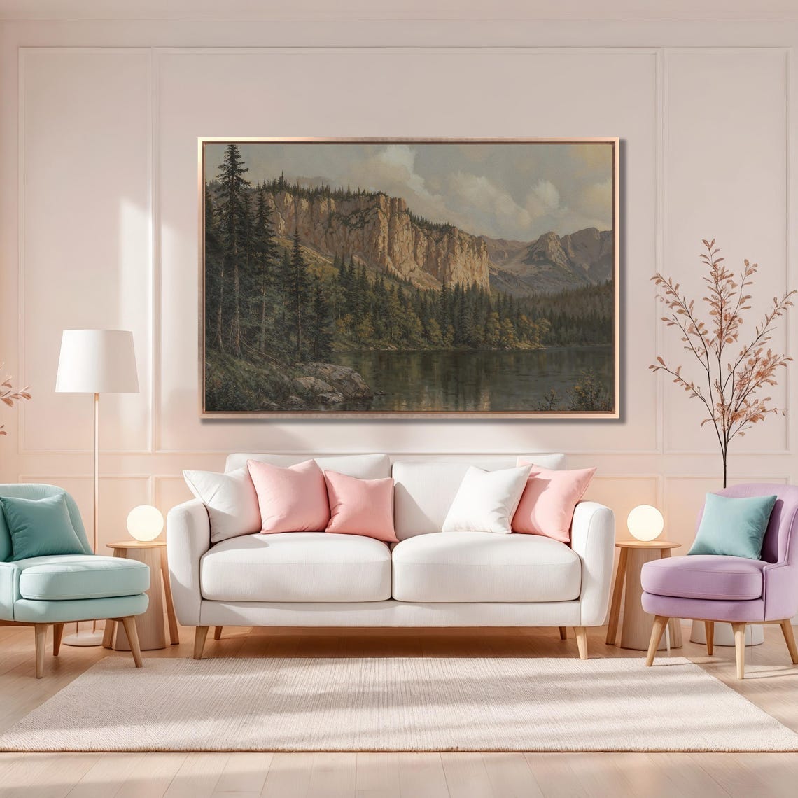 Mountain Lake Beneath Towering Cliffs And Pine Forest Landscape Poster - Image 4