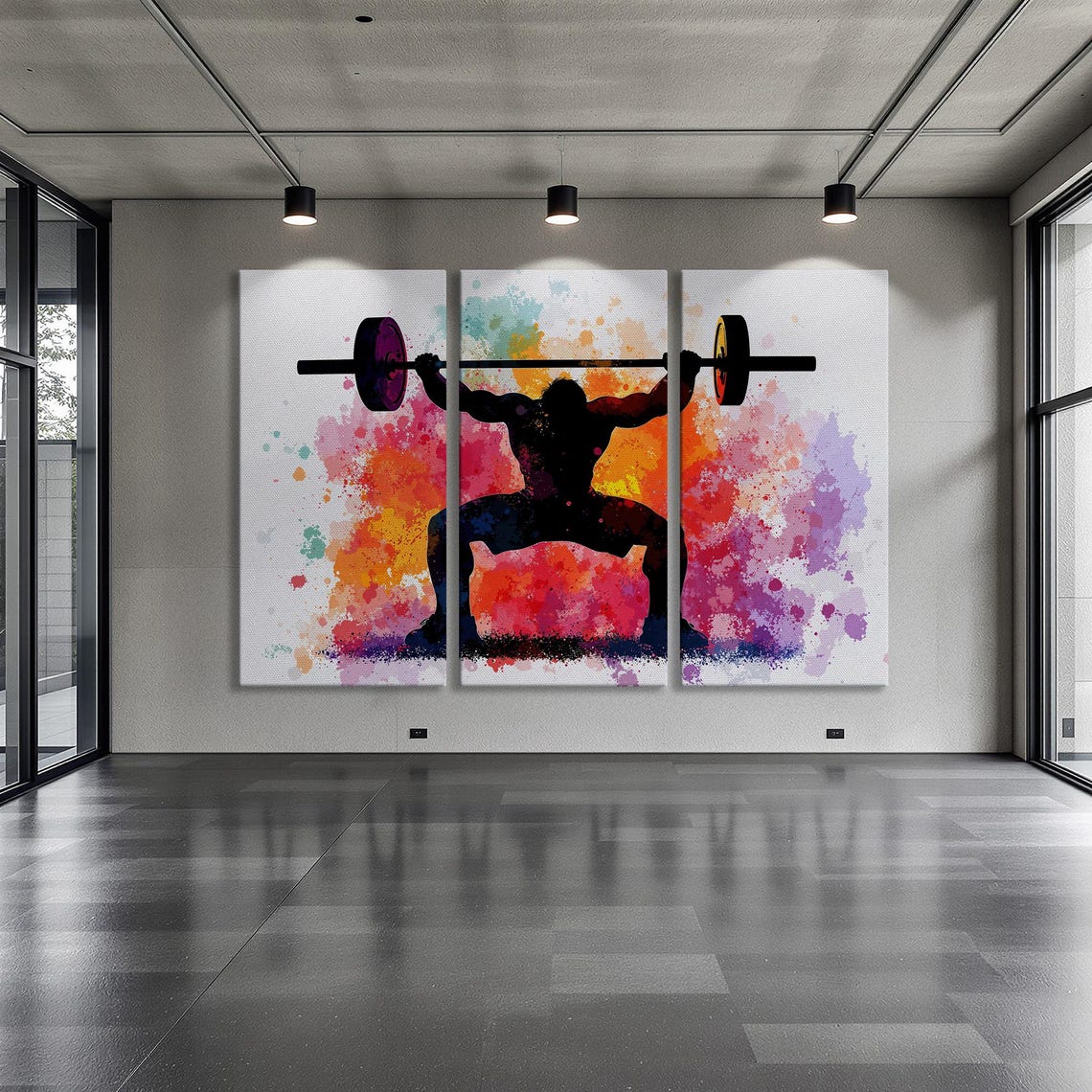 Weightlifter Silhouette Holding Barbell Overhead Splash Art Poster - Image 6