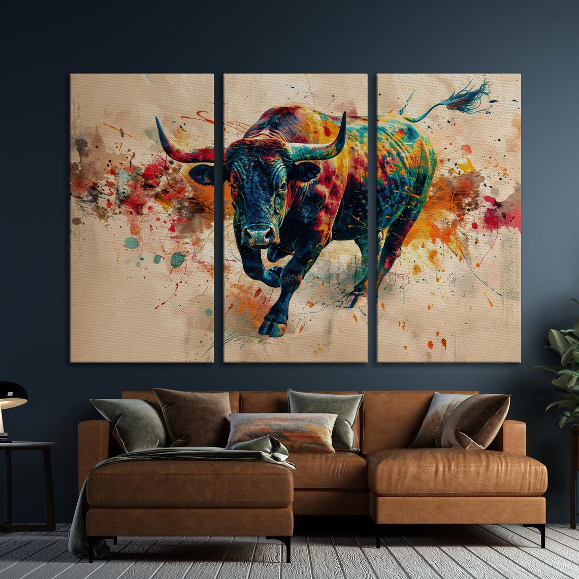 Charging Bull In Vibrant Watercolor Splash Modern Animal Art Poster - Image 5