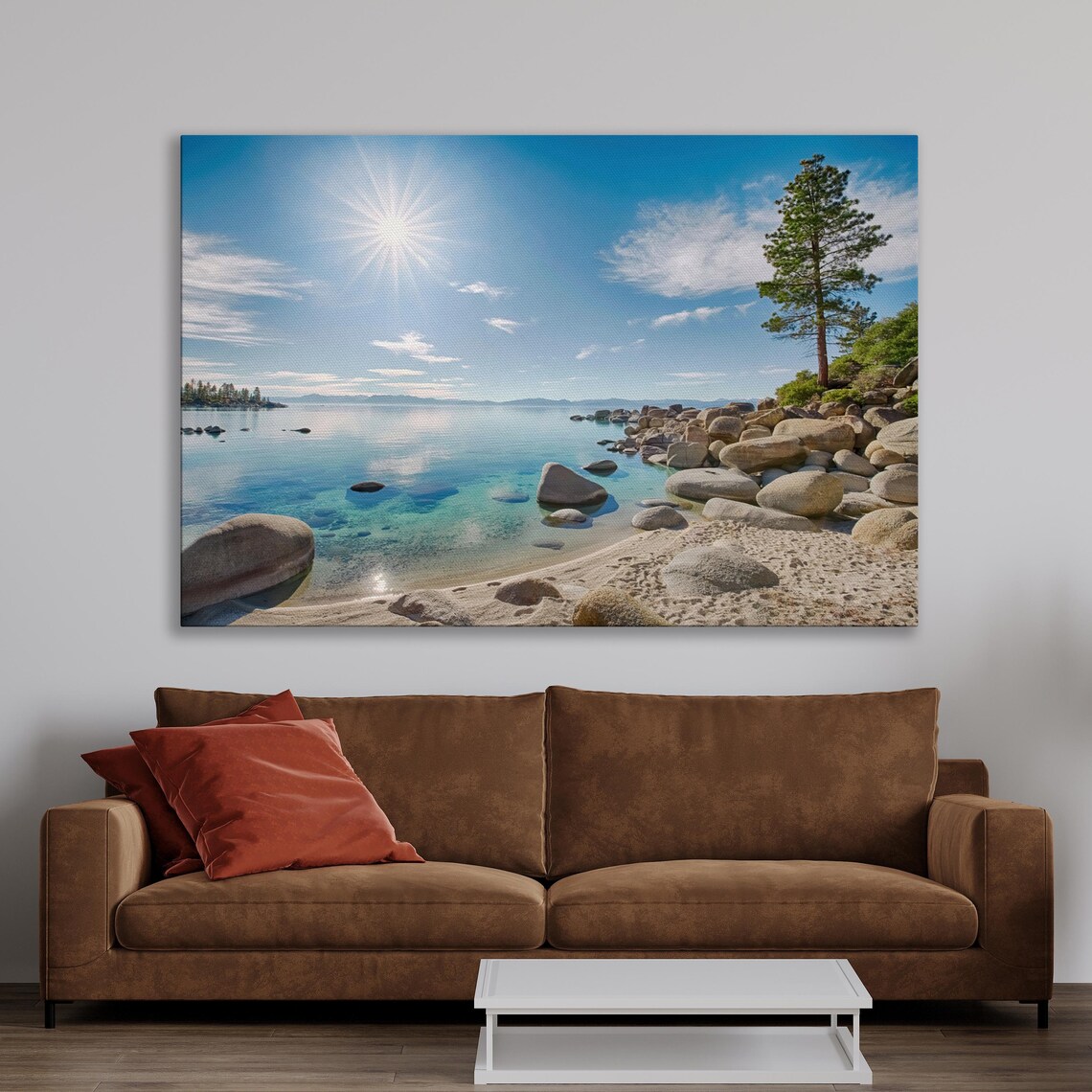 Sunny Lake Tahoe Beach With Turquoise Water And Giant Boulders Poster - Image 3