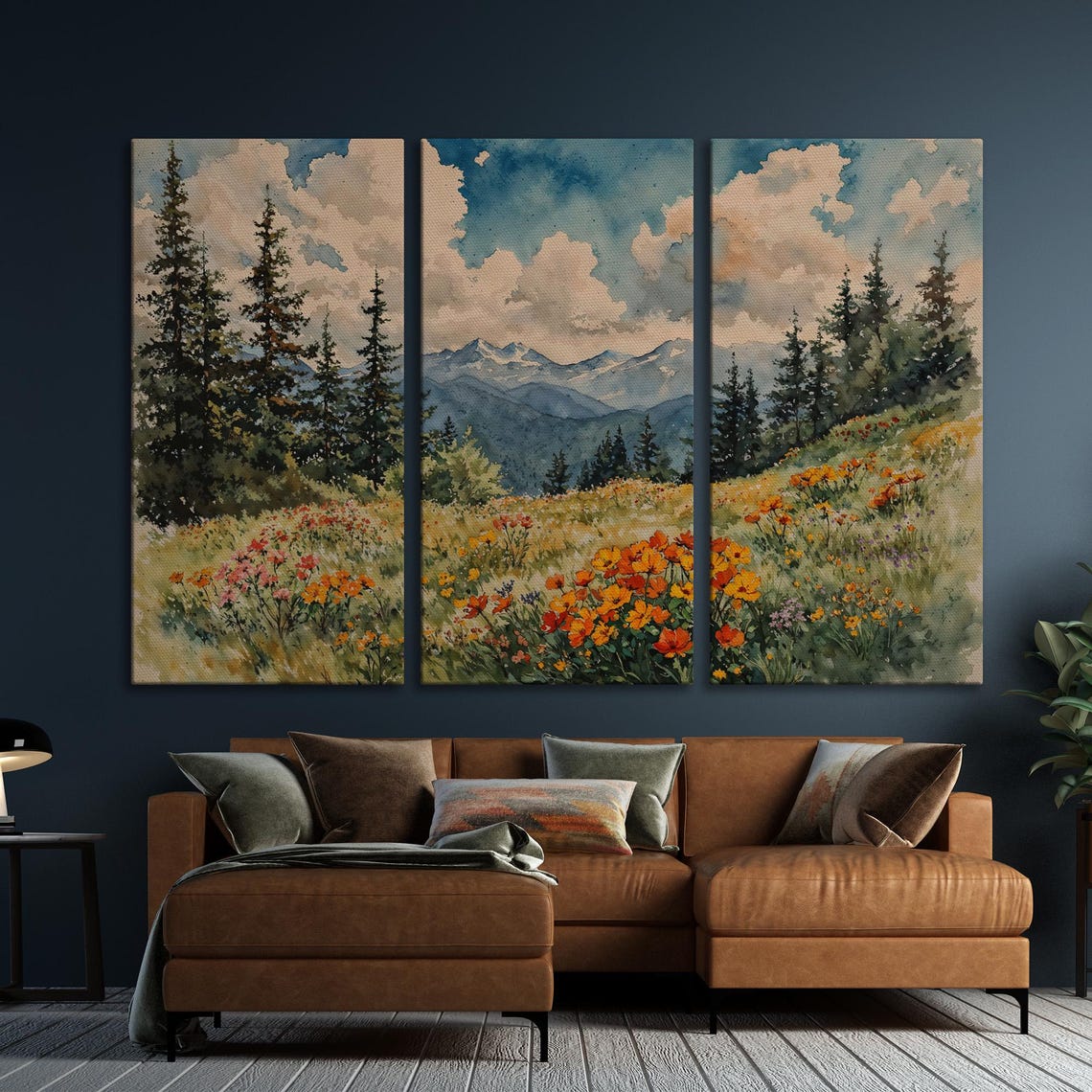 Mountain Wildflower Meadow Watercolor with Pine Trees Poster - Image 6