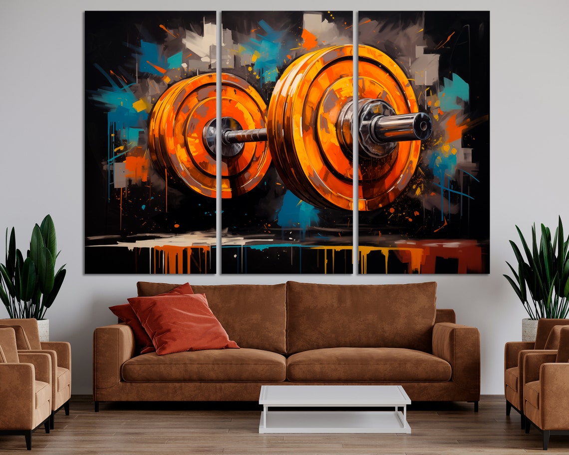 Orange Barbell Graffiti Gym Strength Training Motivational Wall Art - Image 4