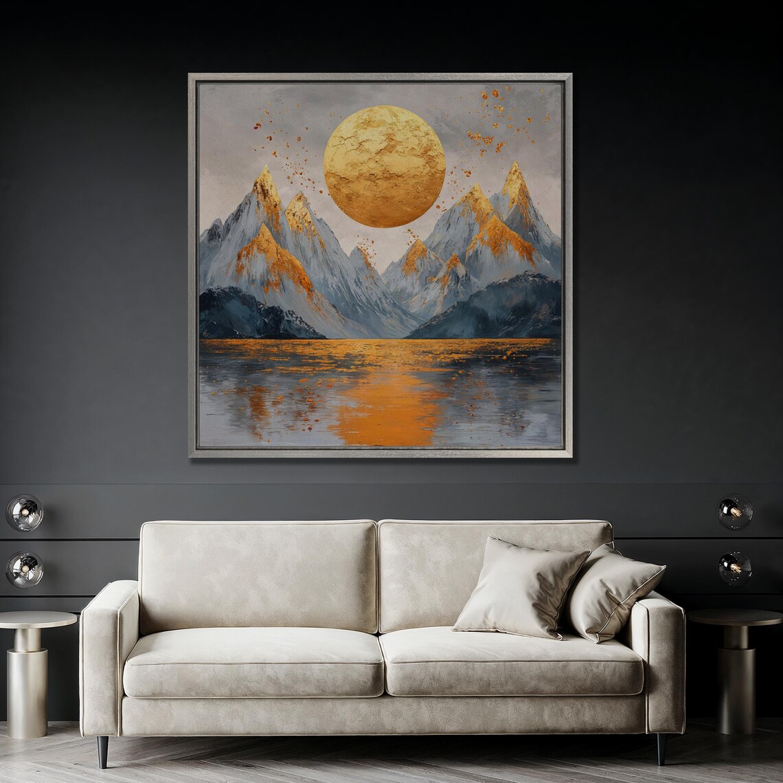 Surreal Landscape Wall Art Sun And Mountain Painting Print Luxury Wall Decor Abstract Mountains Scenery Poster Ready To Hang Gift - Image 3