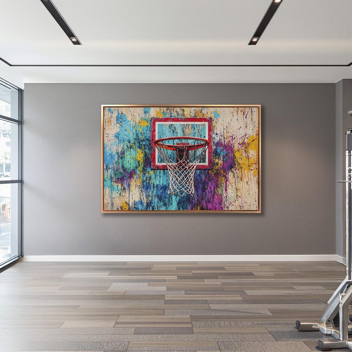 Basketball Hoop on Red Backboard Against Graffiti Wall Poster - Image 3