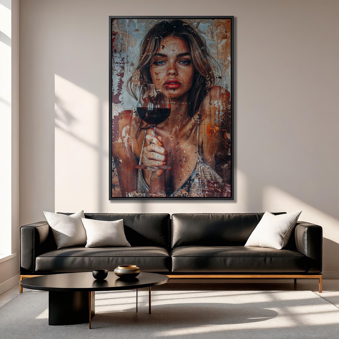 Sophisticated Woman Holding Red Wine Glass Abstract Portrait Poster - Image 3