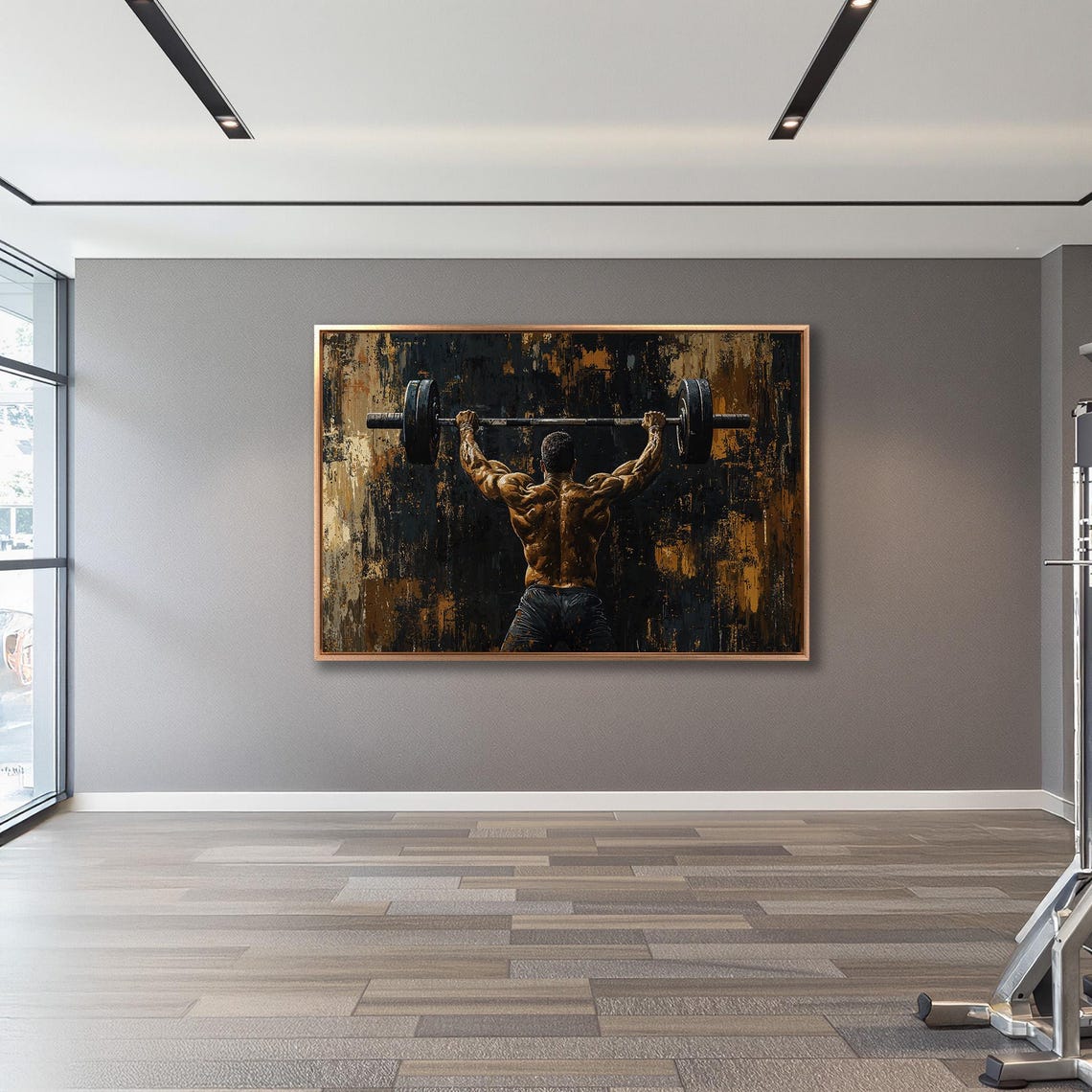Strongman Back View Overhead Barbell Press Bronze Darkness Poster - Image 3