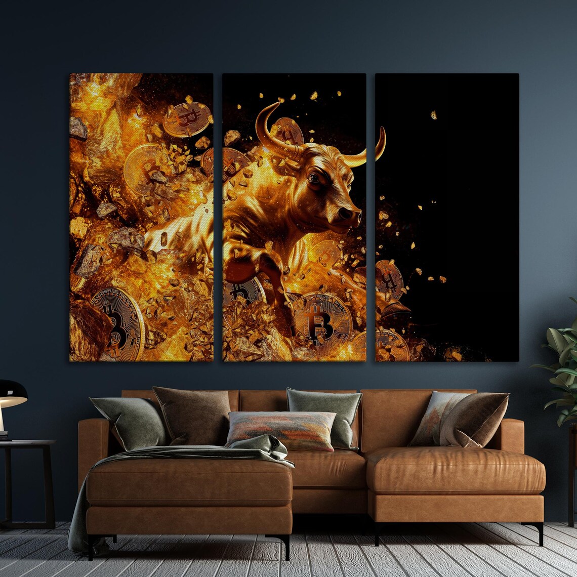 Gold Bull and Bitcoin Art Print, Crypto Wall Decor - Image 5