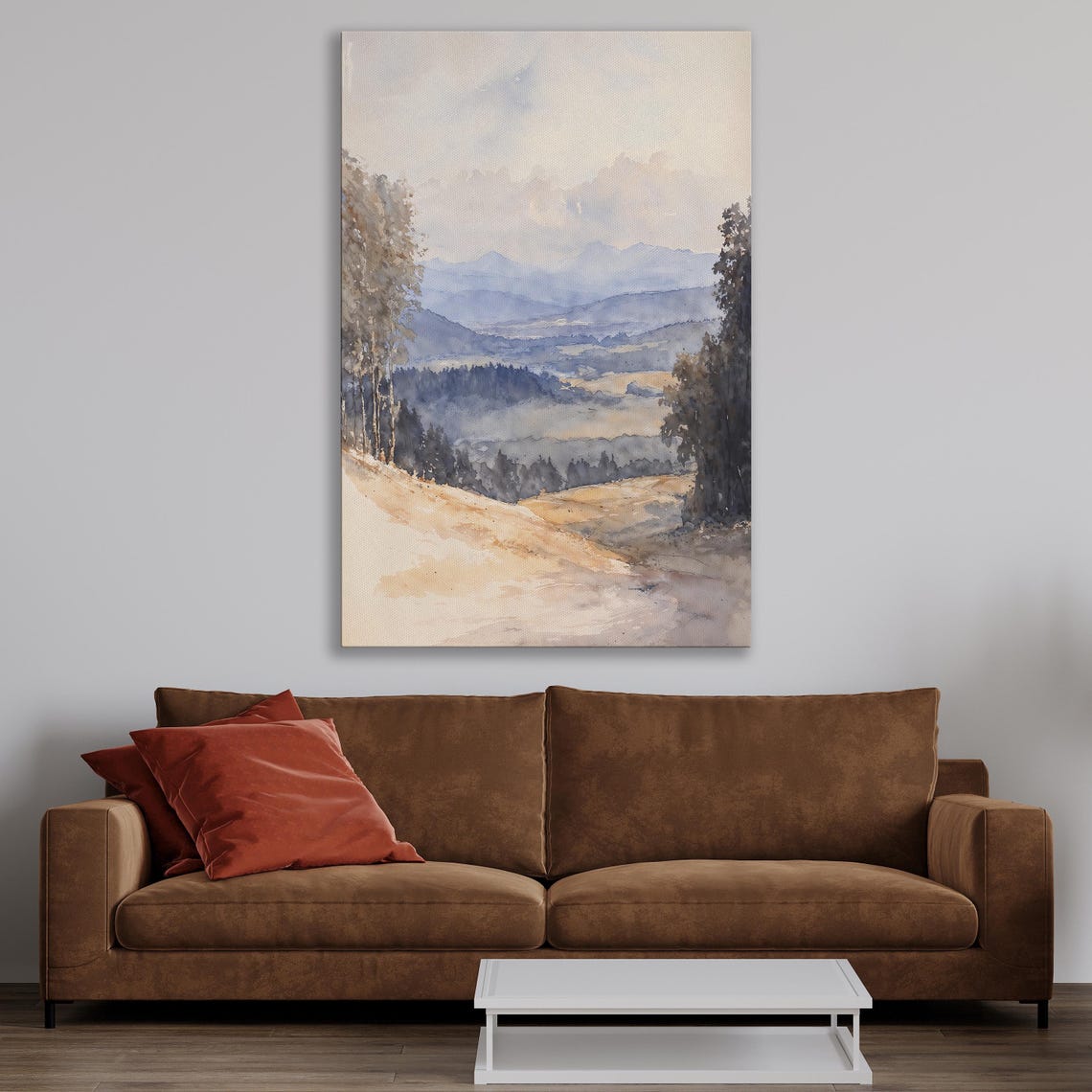 Golden Sunlit Hillside View Over Misty Blue Mountain Ranges Poster - Image 4