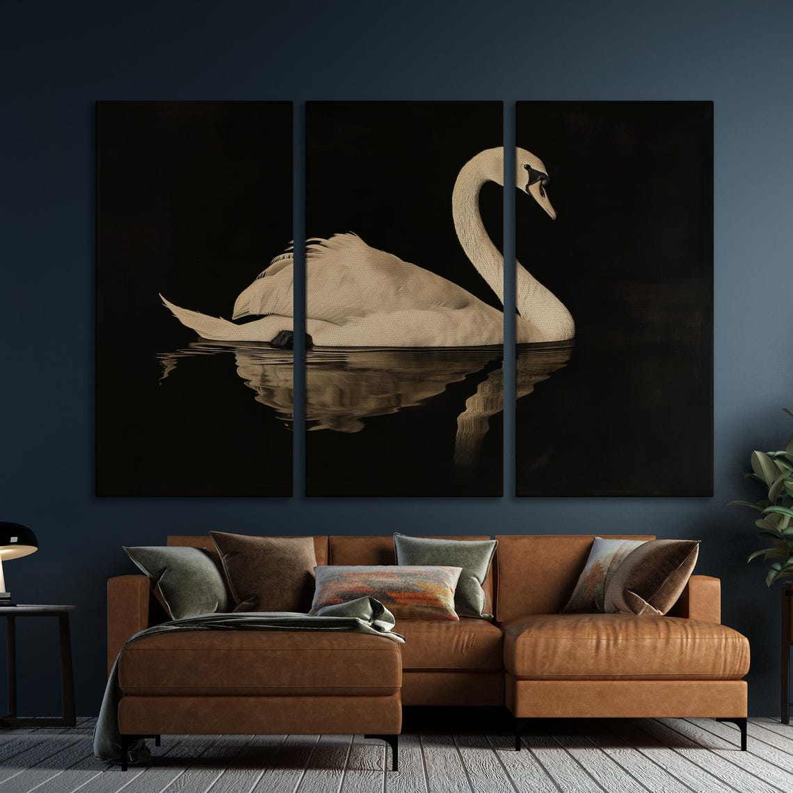 Elegant White Swan Gliding On Dark Water With Reflection Night Poster - Image 5