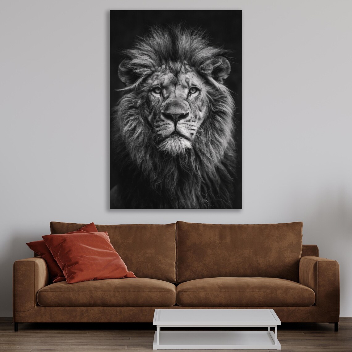 Black and White Lion Wildlife Art Print, Monochrome - Image 2