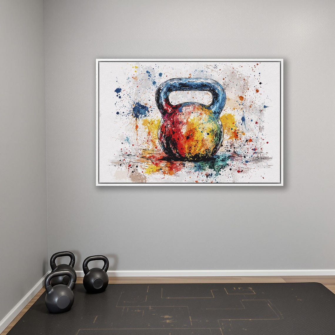 Single Colorful Kettlebell Watercolor Splash Gym Decor Poster - Image 4