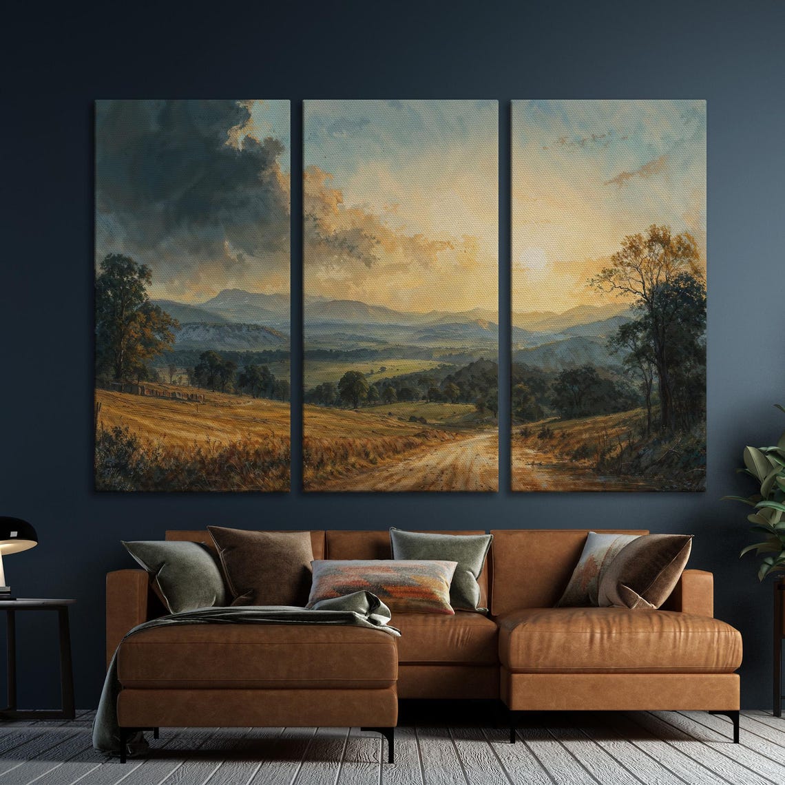 Golden Hour Valley with Dirt Road and Dramatic Clouds Poster - Image 6